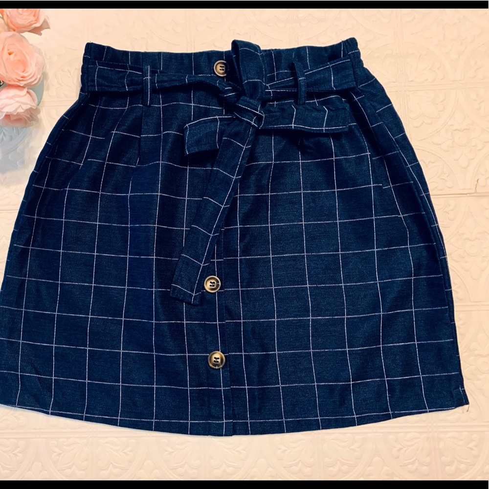 Preppy Navy Checkered Skirt